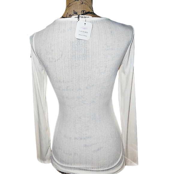 White Bodycon V Neck Front Keyhole Long sleeve Blouse - Picture 3 of 12